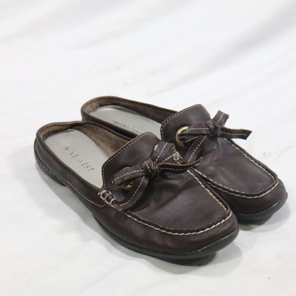 NINE WEST Brown Leather Loafer Style Mules - Picture 4 of 7